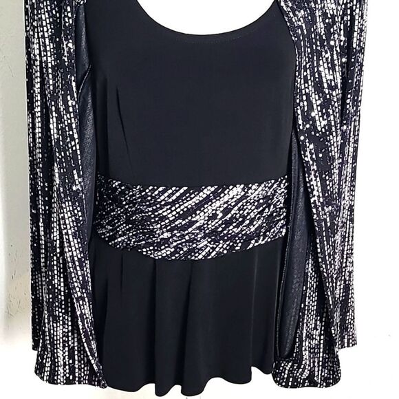 Jessica Howard Black & White Sequin Jacket w/Black Tank Matching Belt Set, Sz 12 - Picture 6 of 10